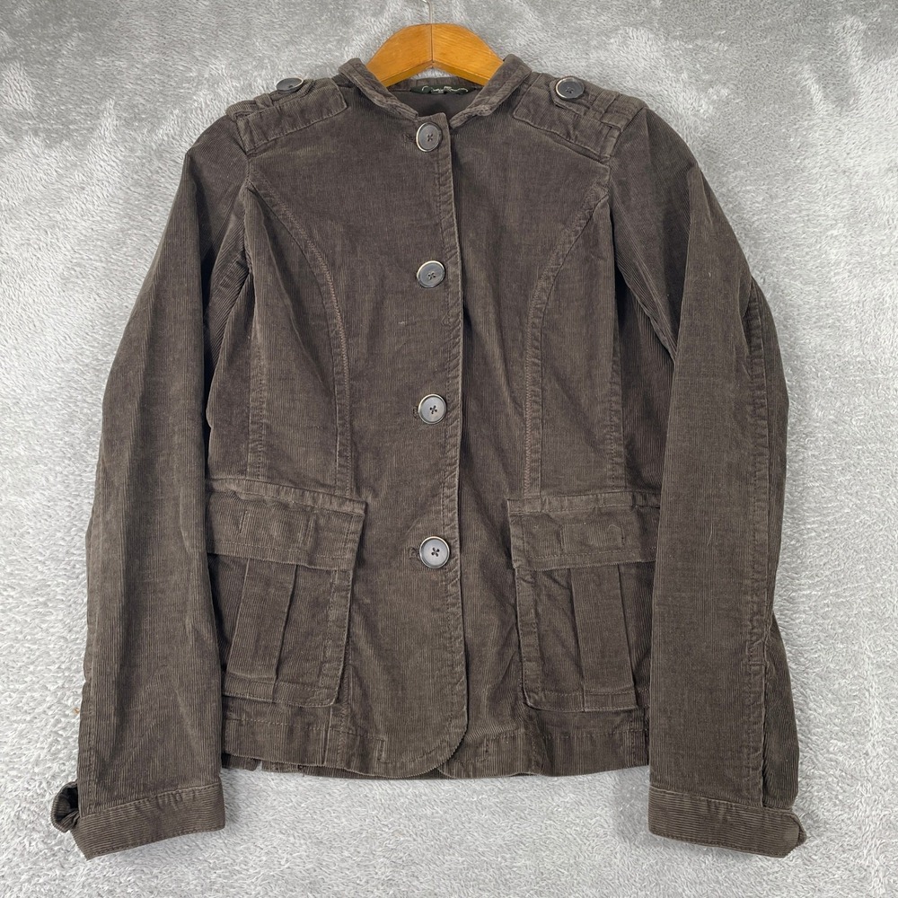 Eddie Bauer‎ Corduroy Military Style Jacket Womens Small Brown Button Pockets